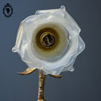 Lustre plafonnier bronze chimères 3 lumières 3 roses pâte de verre blanc doré ancien