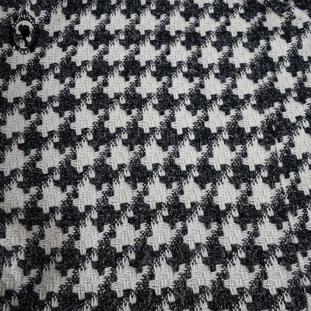 Manteau long femme laine pied-de-poule noir blanc col véritable fourrure T 52 54 vintage