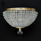 Plafonnier lustre art déco guirlandes de perles pointe diamant cristal laiton ancien