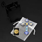 Croix en micro mosaïque de Roma Italienne photo verre H 10,5 cm ancienne