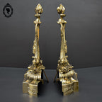 Élégant défenseur de cheminée chenets barre bronze doré chimère dauphin serpent de mer poisson ancien