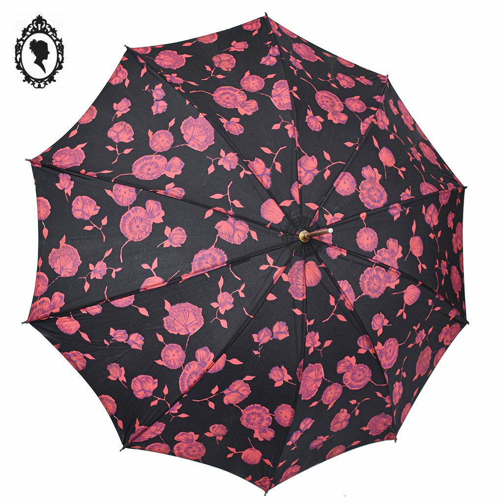 Parapluie fleuri rouge noir Nail Europ collection vintage