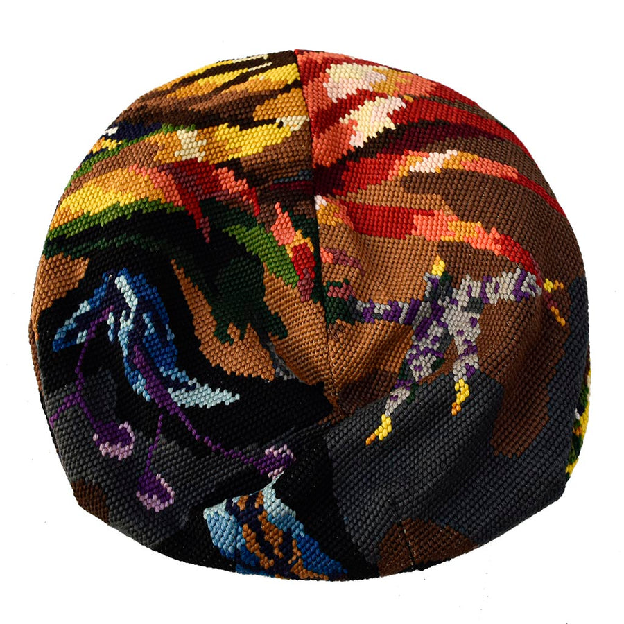 Béret multicolore en tapisserie vintage à motifs graphiques fait main style rétro
