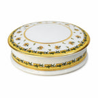 Boîte bonbonnière ronde en porcelaine Raynaud Limoges, fleurs jaunes or