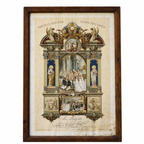 Cadre en bois avec un Souvenir certificat religieux de communion solennelle 1922 — Bouasse-Lebel