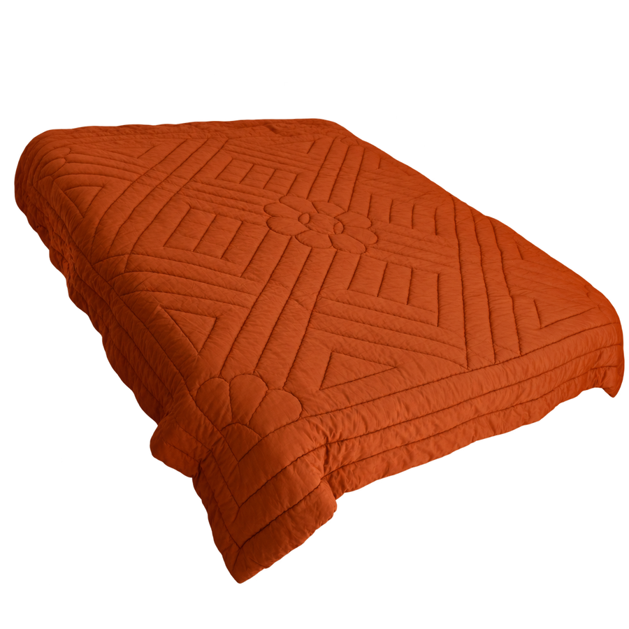 Couverture piquée ancienne orange, garnissage laine – 217 × 220 cm