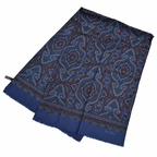 Foulard Pierre Cardin 100 % soie bleu marine à motifs cachemire Made in Italy