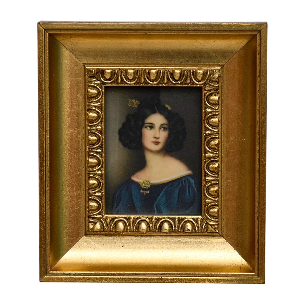 Petit cadre doré à la feuille d’or – Portrait de femme – 15,2 × 13,2 cm