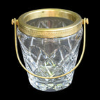 Petit seau à glaçons vintage en cristal ciselé et laiton doré avec anse