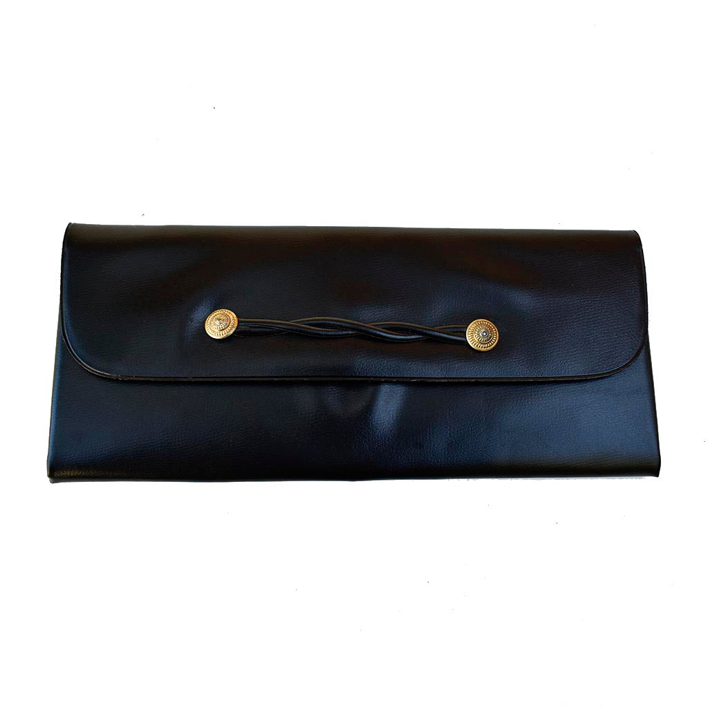 Pochette vintage noire en skaï à détails dorés – Élégance rétro