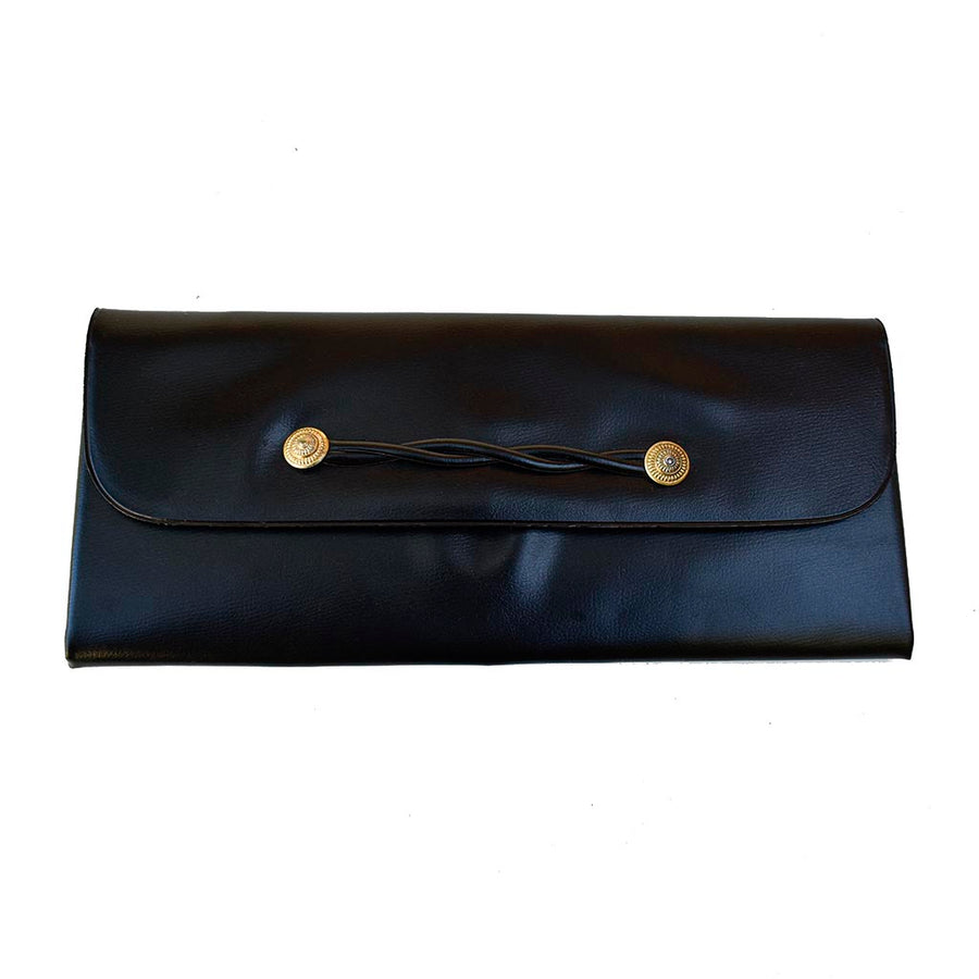 Pochette vintage noire en skaï à détails dorés – Élégance rétro