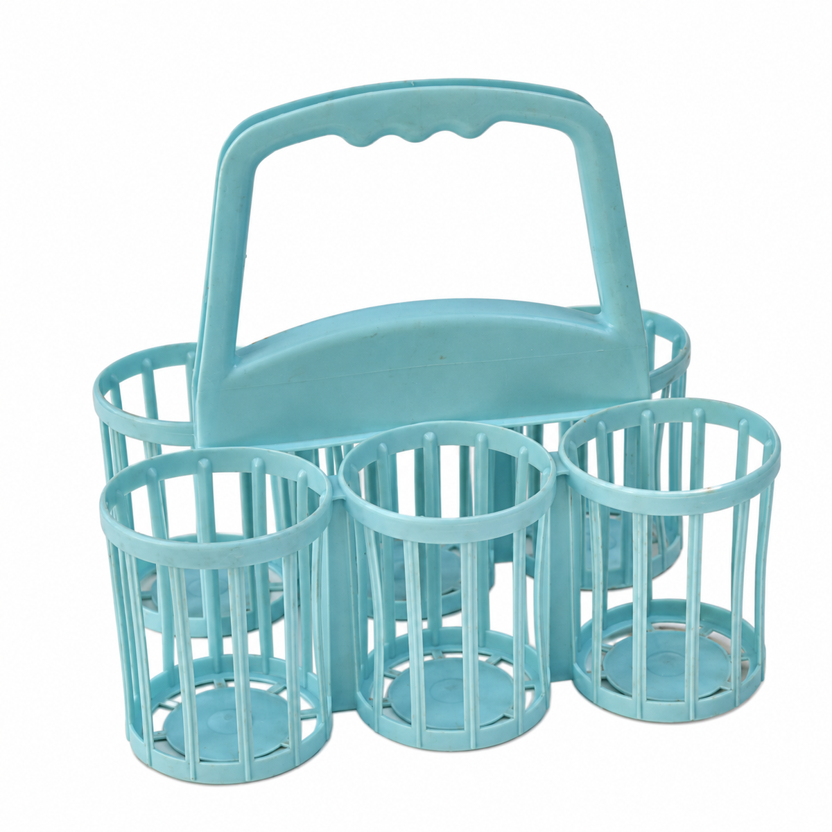 Porte-bouteilles vintage en plastique bleu turquoise — 6 compartiments