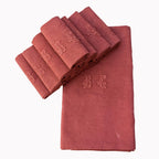 Service de table ancien damassé terracotta – Nappe et 10 serviettes monogrammes BG coton et lin