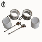 2 Tasses à café porcelaine avec support métal et cuillères vintages