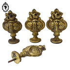 2 paires d’embouts de rideau anciens ornementations rose feuillage Art déco bronze doré