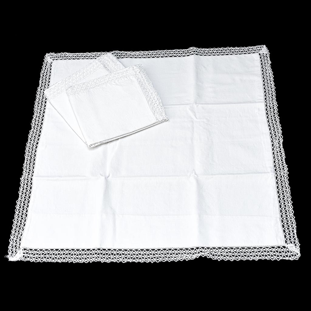3 taies d’oreiller blanches pourtour dentelle crochet 63 x 60 anciennes