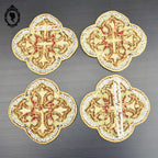 4 Médaillons broderie tapisserie religieuse ancienne ornement liturgique croix H 15 cm