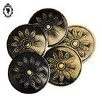 5 boutons fer anciens noir fleur beige ronds à queues collection D 3,5 cm