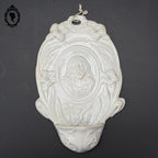 Bénitier Christ Art nouveau en porcelaine blanc HB Choisy ancien