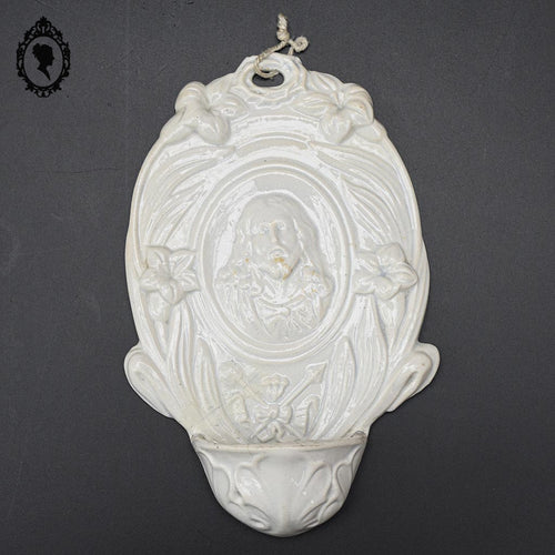 Bénitier Christ Art nouveau en porcelaine blanc HB Choisy ancien