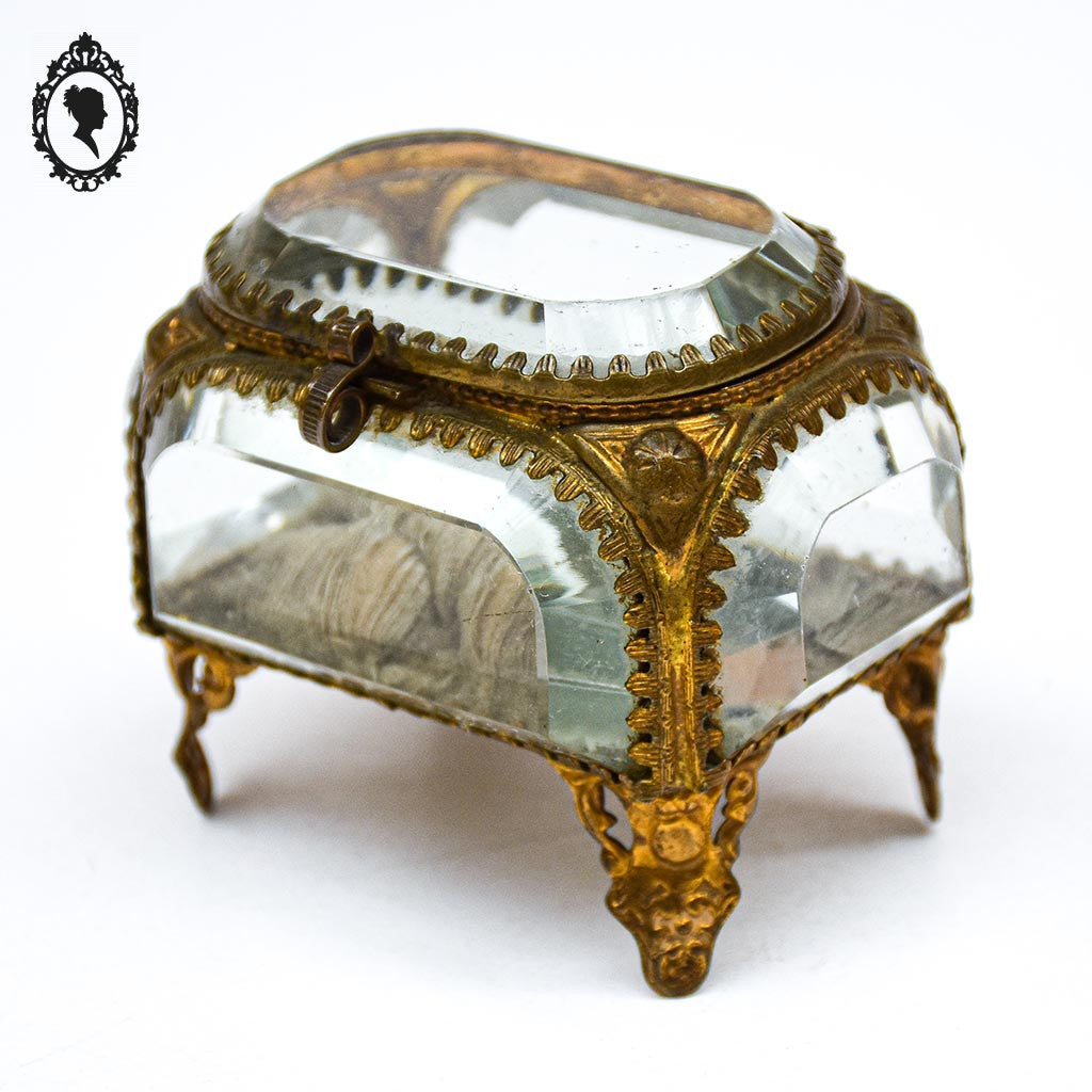 Boite à bijoux coffret 5 verres biseautés Napoléon III ancienne