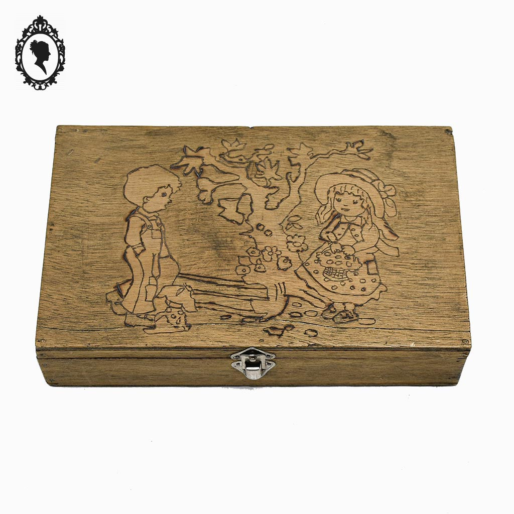 Boite en bois enfant vintage 26 x 15 cm vintage