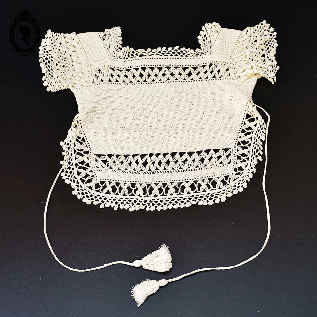 Boléro crochet beige vêtement bébé ou poupée vintage ancien fait main