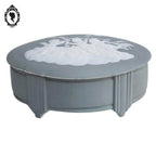 Bonbonnière ancienne boîte porcelaine biscuit vert tendre gris blanche anges