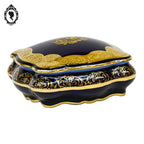 Bonbonnière boite à bijoux bleu de four doré or porcelaine Limoges