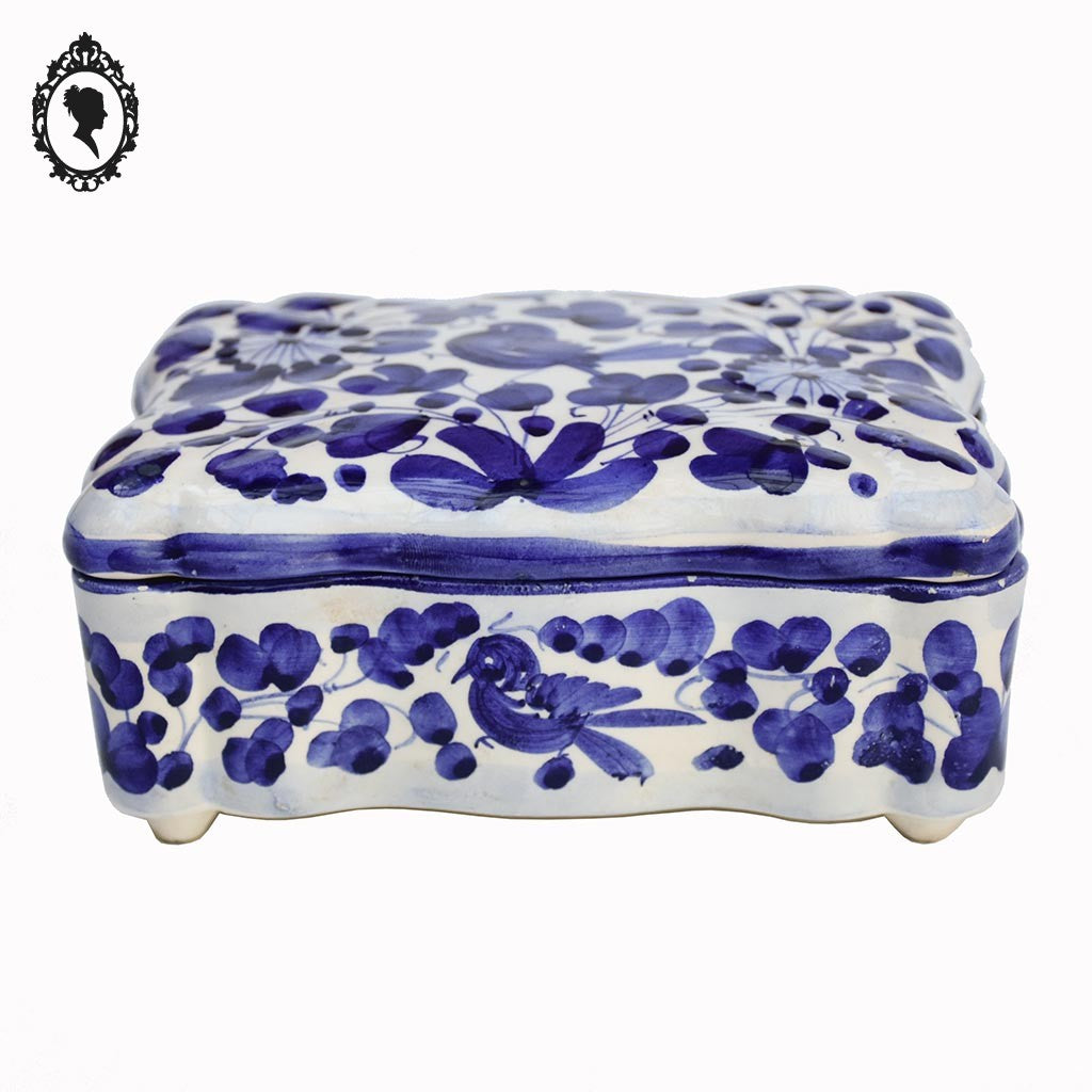 Bonbonnière boite oiseau bleu blanche porcelaine Deruta Italy vintage