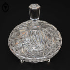 Bonbonnière drageoir poignée pointue en cristal blanc ciselé trépied vintage