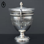 Bonbonnière drageoir sucrier piédouche en métal argenté et cristal ancien