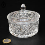 Bonbonnière en cristal blanc taillée H 9 cm vintage