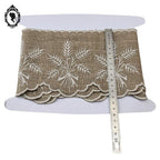 Bordure étagère galon frise broderie lin beige épi blanc festonné H 13 cm 170 cm mercerie vintage