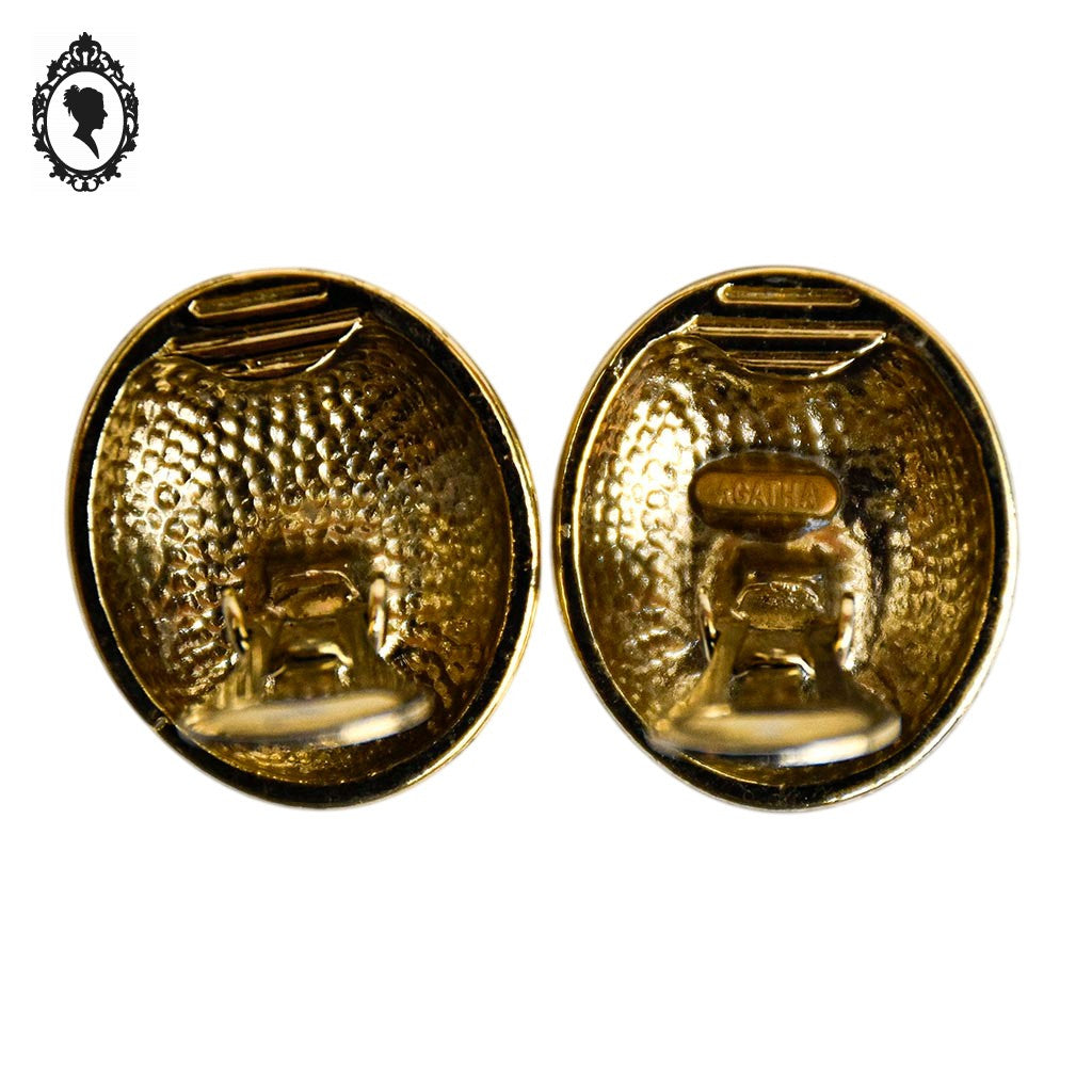 Boucles d’oreille boule ovale dorée étoiles et strass à clip vintages