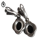 Boucles d’oreilles argent 925 marcassites cabochon noir art déco dormeuses pendantes