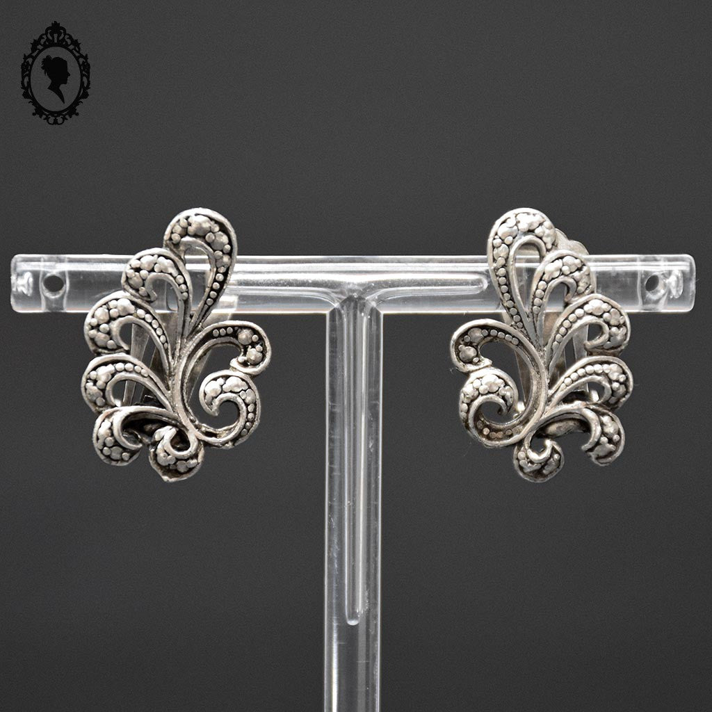 Boucles d’oreilles argent Art nouveau Art déco arabesques feuillage à clips ancien vintage