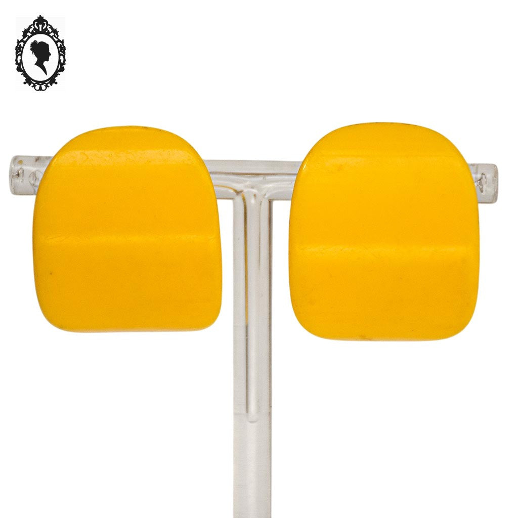 Boucles d’oreilles clips jaune moutarde vintage