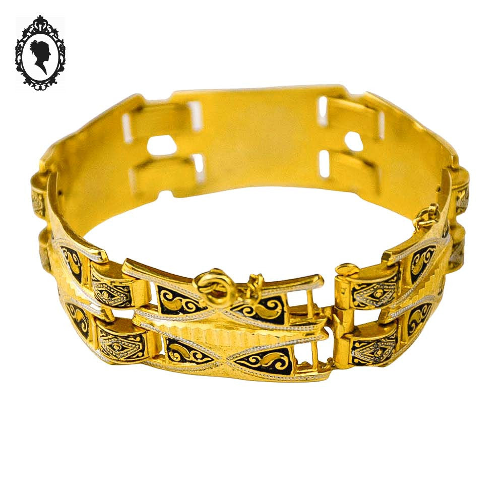 Bracelet doré à maillon damascène fantaisie vintage