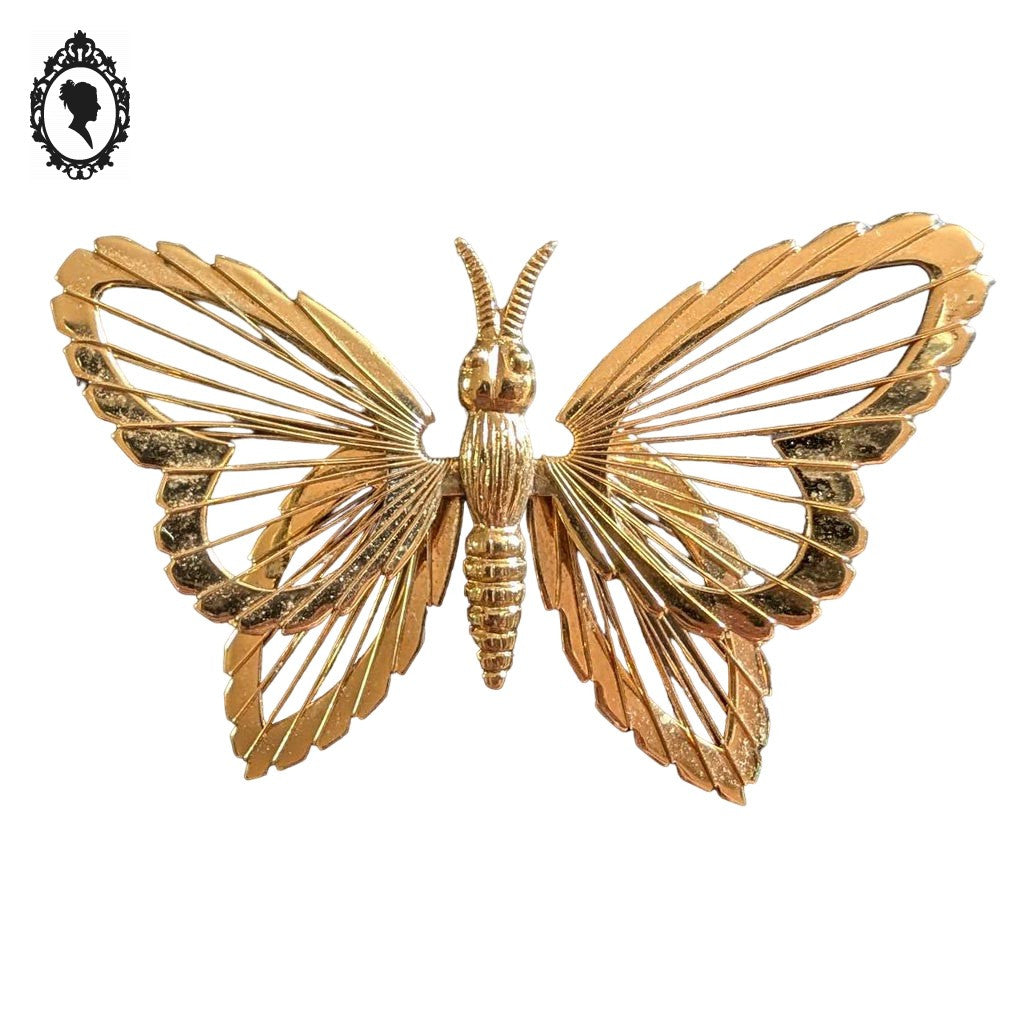 Broche dorée papillon plaqué or signée Monet bijou vintage