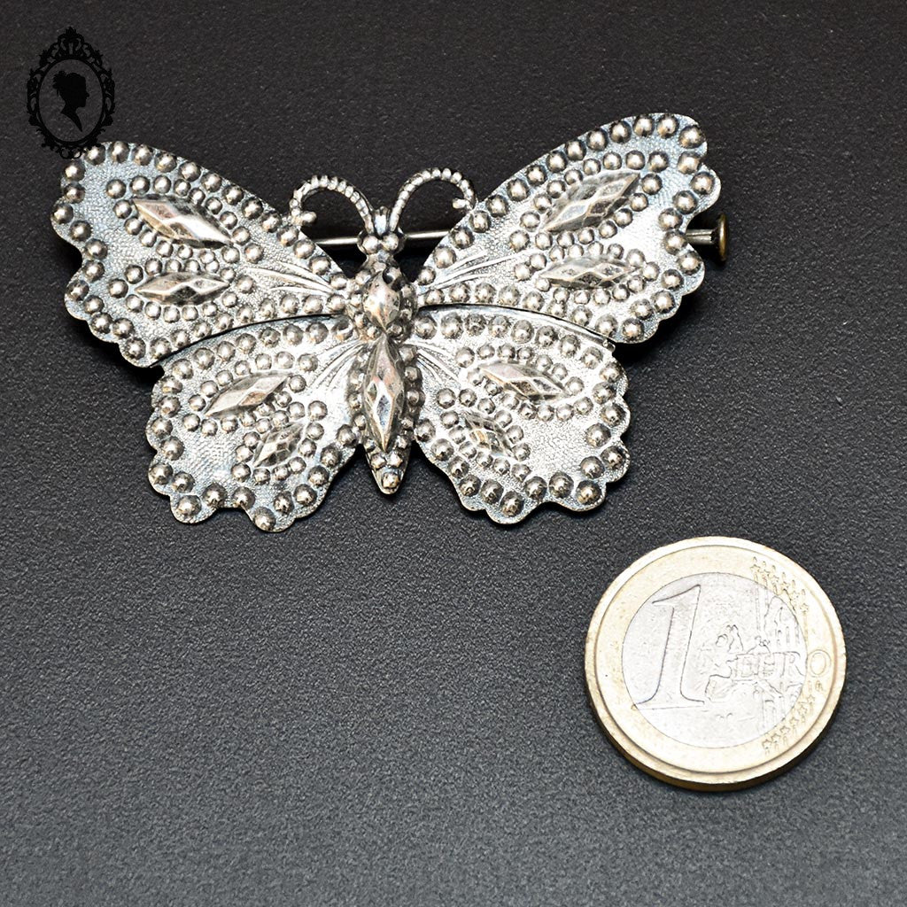 Broche papillon métal gris bijoux vintage