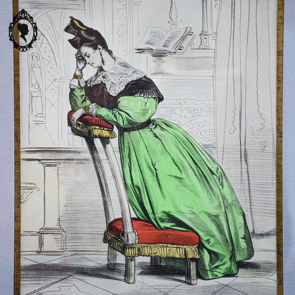 Cadre illustration lithographie Deveria encadré Les heures de la Parisienne H 43 x 37 cm