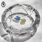 Cendrier Bohemia crystal blanc épais rond ciselé vintage