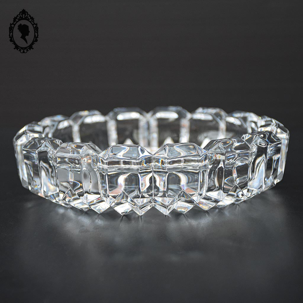 Cendrier en cristal ciselé blanc épais rond D 16 cm vintage