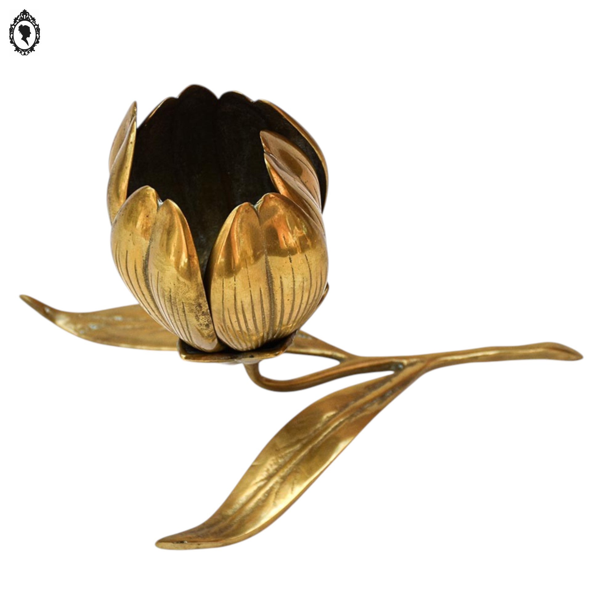 Cendrier sculpture fleur 6 pétales en laiton doré vintage