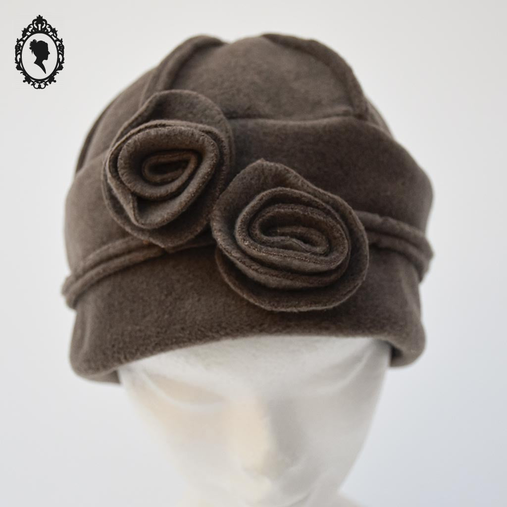 Chapeau femme polaire marron clair fleur NEUF Taille M 57 cm