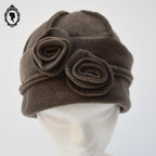 Chapeau femme polaire marron clair fleur NEUF Taille M 57 cm