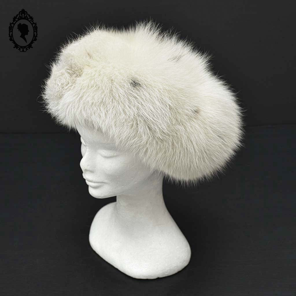 Chapeau toque véritable fourrure blanche pour femme vintage T 60 61