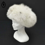 Chapeau toque véritable fourrure blanche pour femme vintage T 60 61