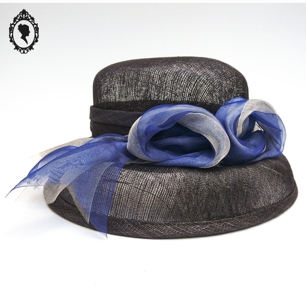 Chic Chapeau femme cérémonie bleu marine JOA NELL sisal paille NEUF Taille S ou 55 cm
